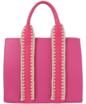 Stitch Detail Soft Leather Handle Tote CMS055-Z FUCHSIA